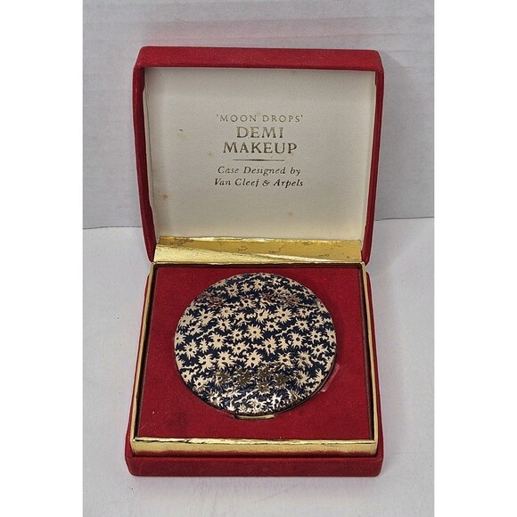 Accessories - Vtg Revlon Moon Drops Demi Makeup Compact w/ Box Van Cleef & Arpels Blue Floral